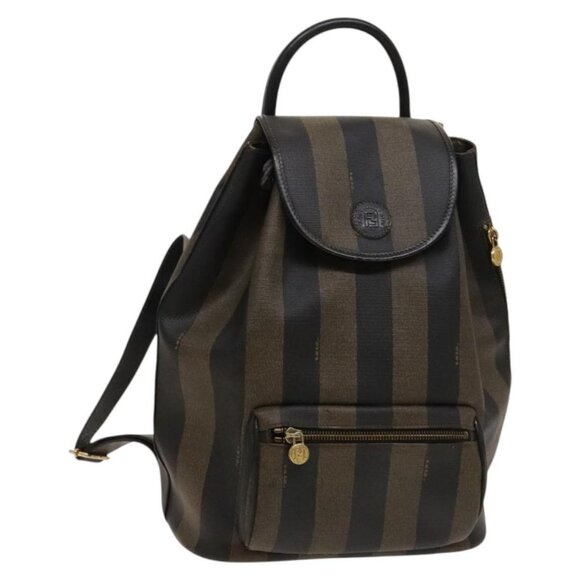 FENDI Pecan Canvas Backpack Brown Black gold Auth ep8678 - Picture 1 of 16